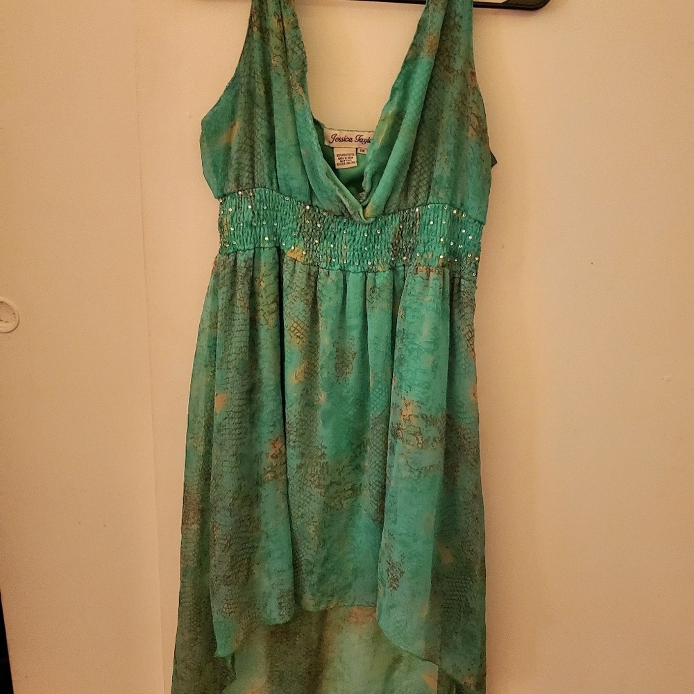 Gemstone green high low dress